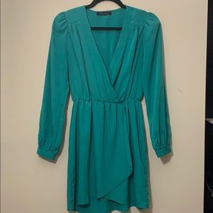 Green Long Sleeve Wrap Dress
